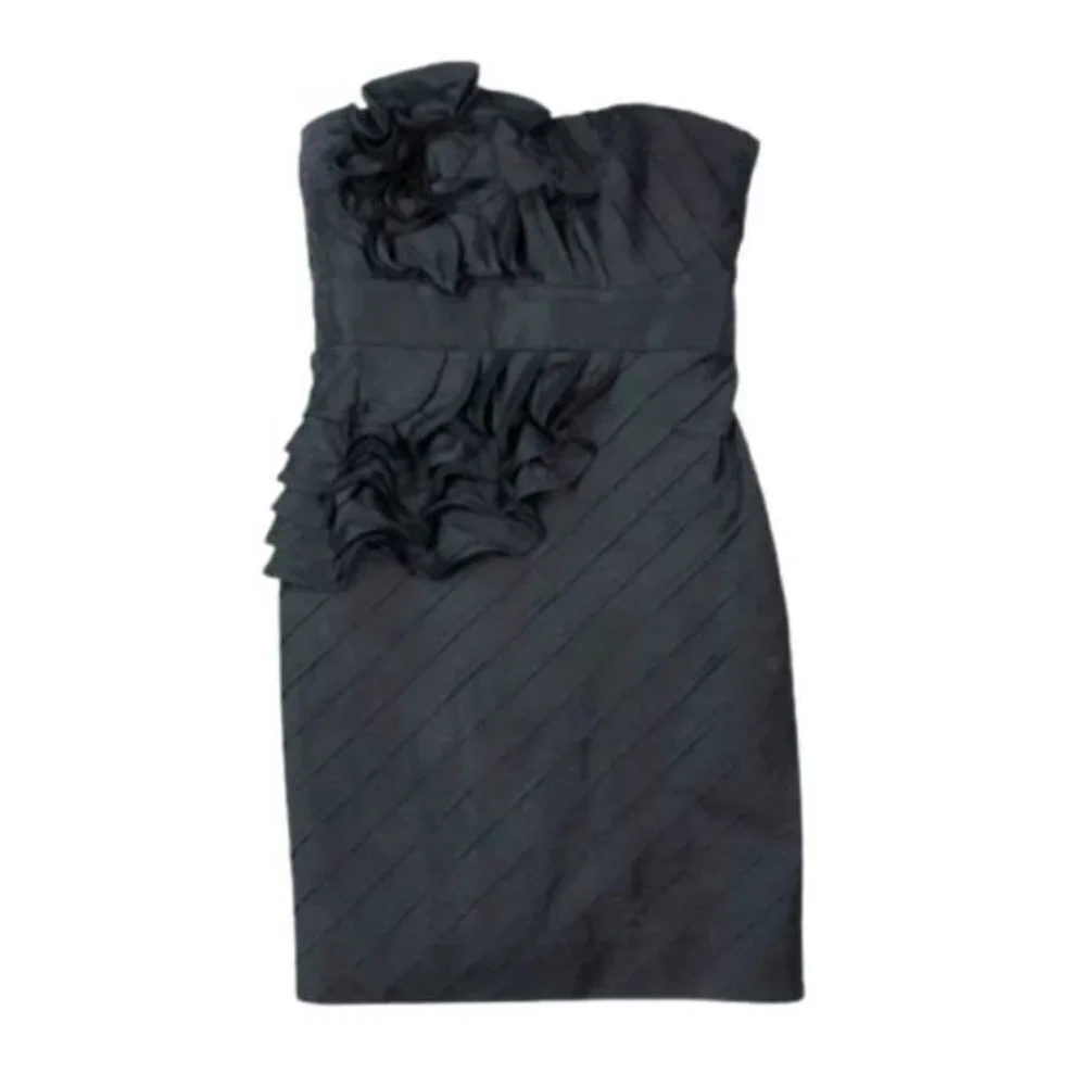 PHOEBE COUTURE Black 100% Silk Elegant Strapless Cocktail Dress Size 4 - Picture 5 of 16
